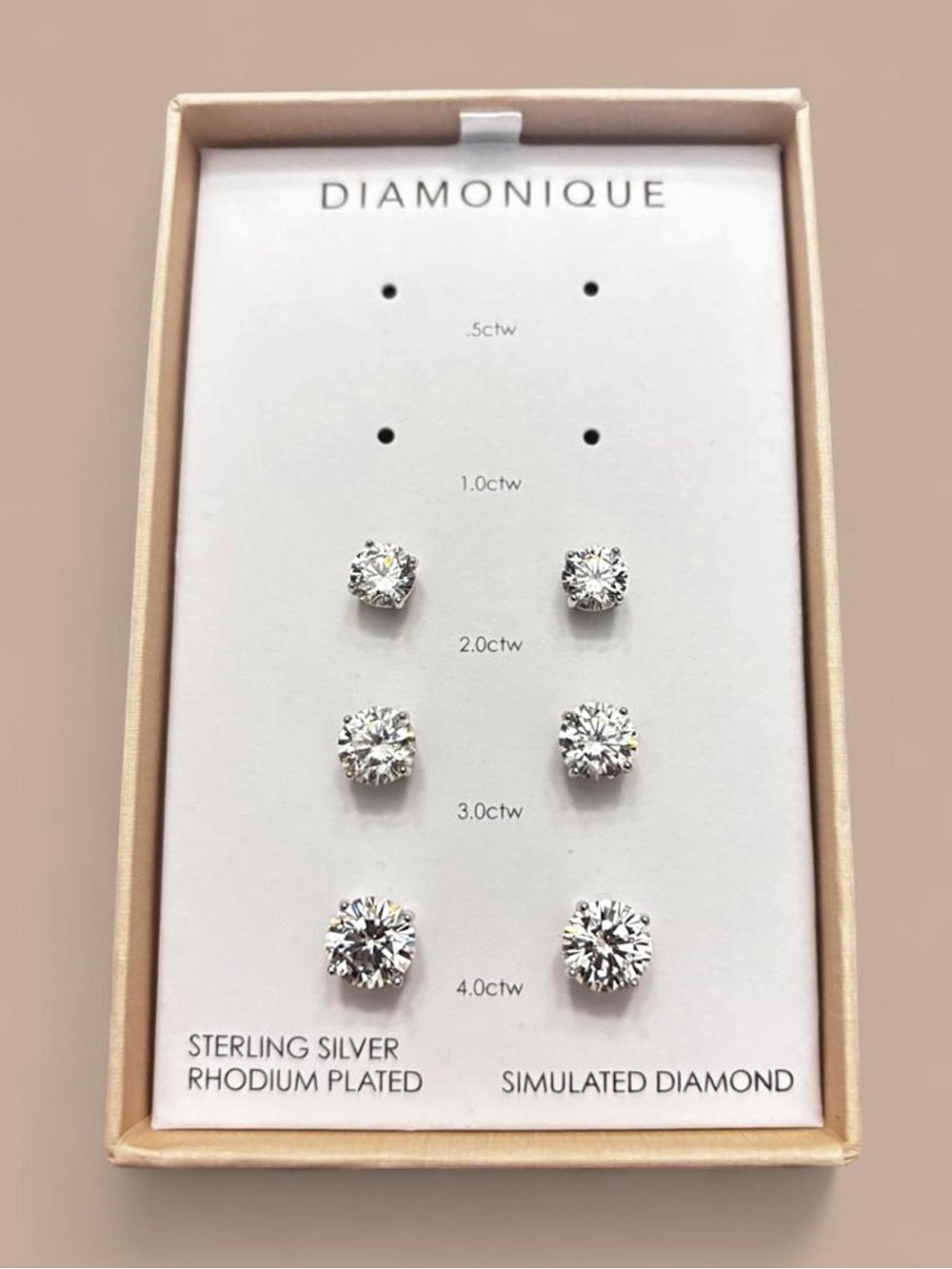Diamonique 2ctw-4ctw Sterling Silver Rhodium Plated Simulated Diamond Studs